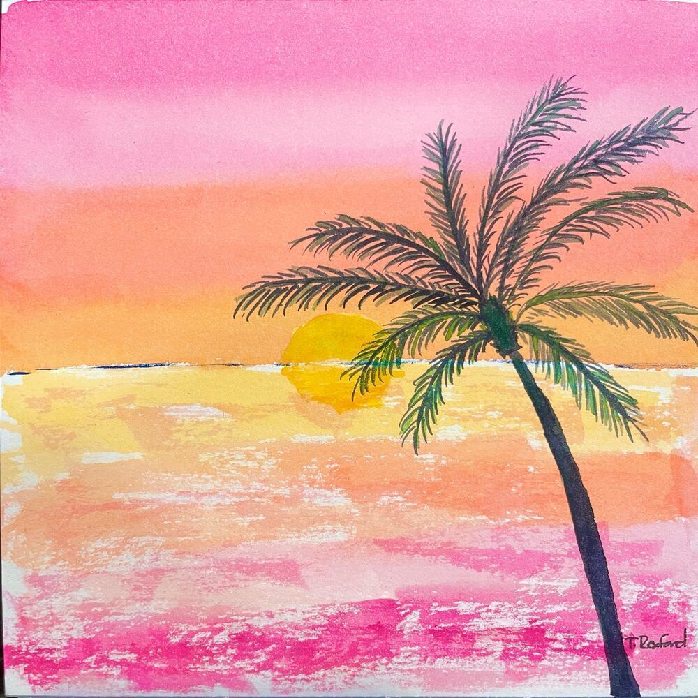 Hand painted watercolor original painting tropical ocean